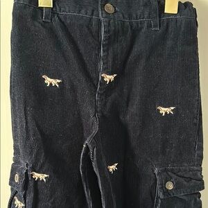 Navy Corduroy Pants with Embroidered Dogs